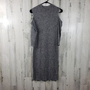 love ari gray cold shoulder ribbed stretchy long sleeve dress women's L